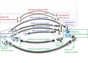 Turbo Oil Water Line Kit for TOYOTA 1JZ-GTE 2JZ-GTE w/Garrett T25 T28 Twin Turbo