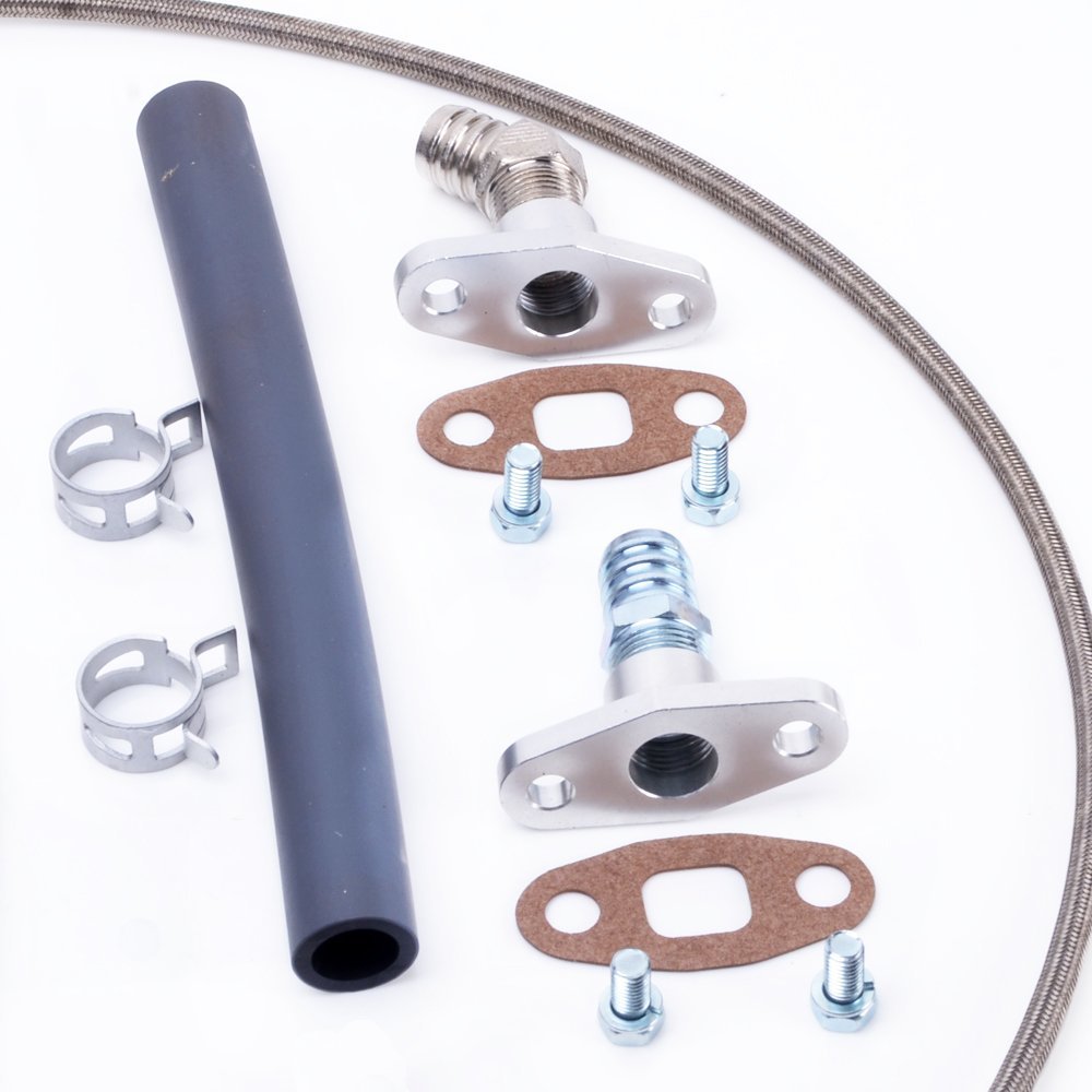 TRITDT Fits Garrett T3 T4 Turbo Oil and Water Line Kit M14x1.5mm
