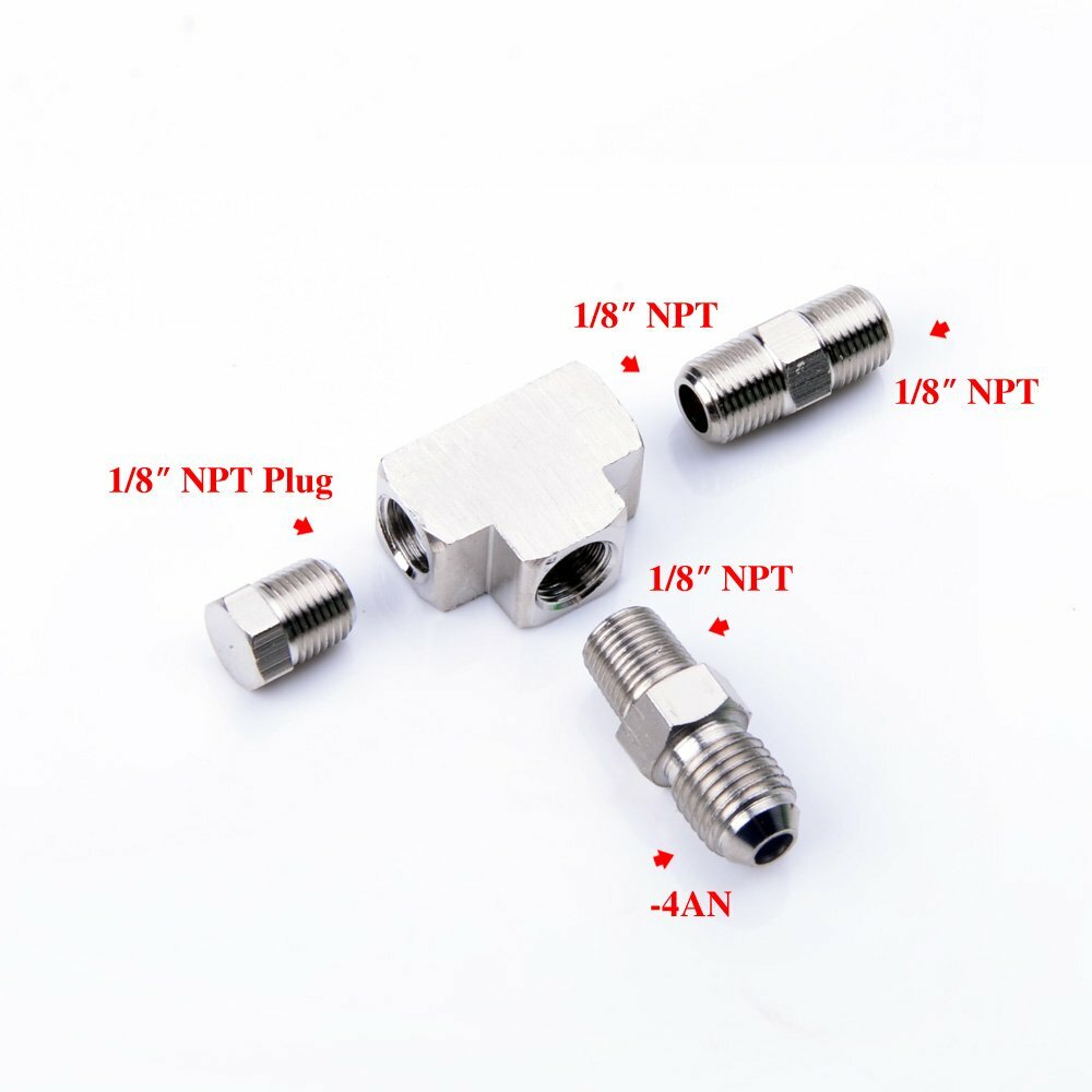 TRITDT Turbo Adapter Tee Fitting 1/8NPT to 4AN Block Oil Feed Pressure Sensor